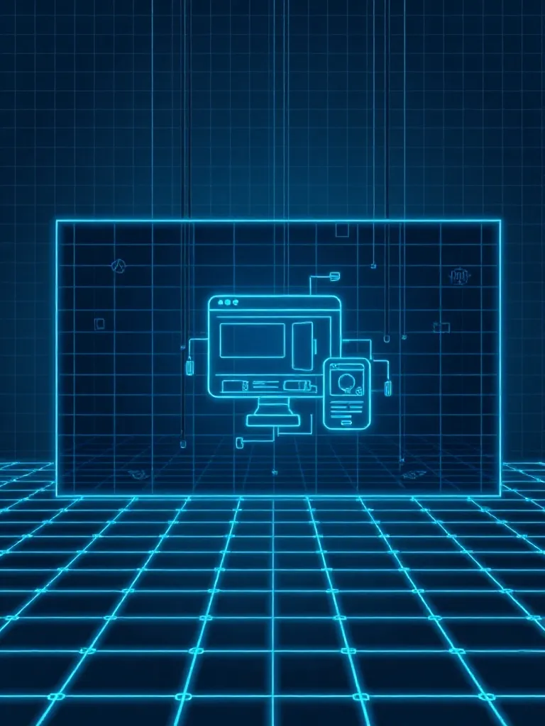 A high-tech digital blueprint of a website structure on a cy